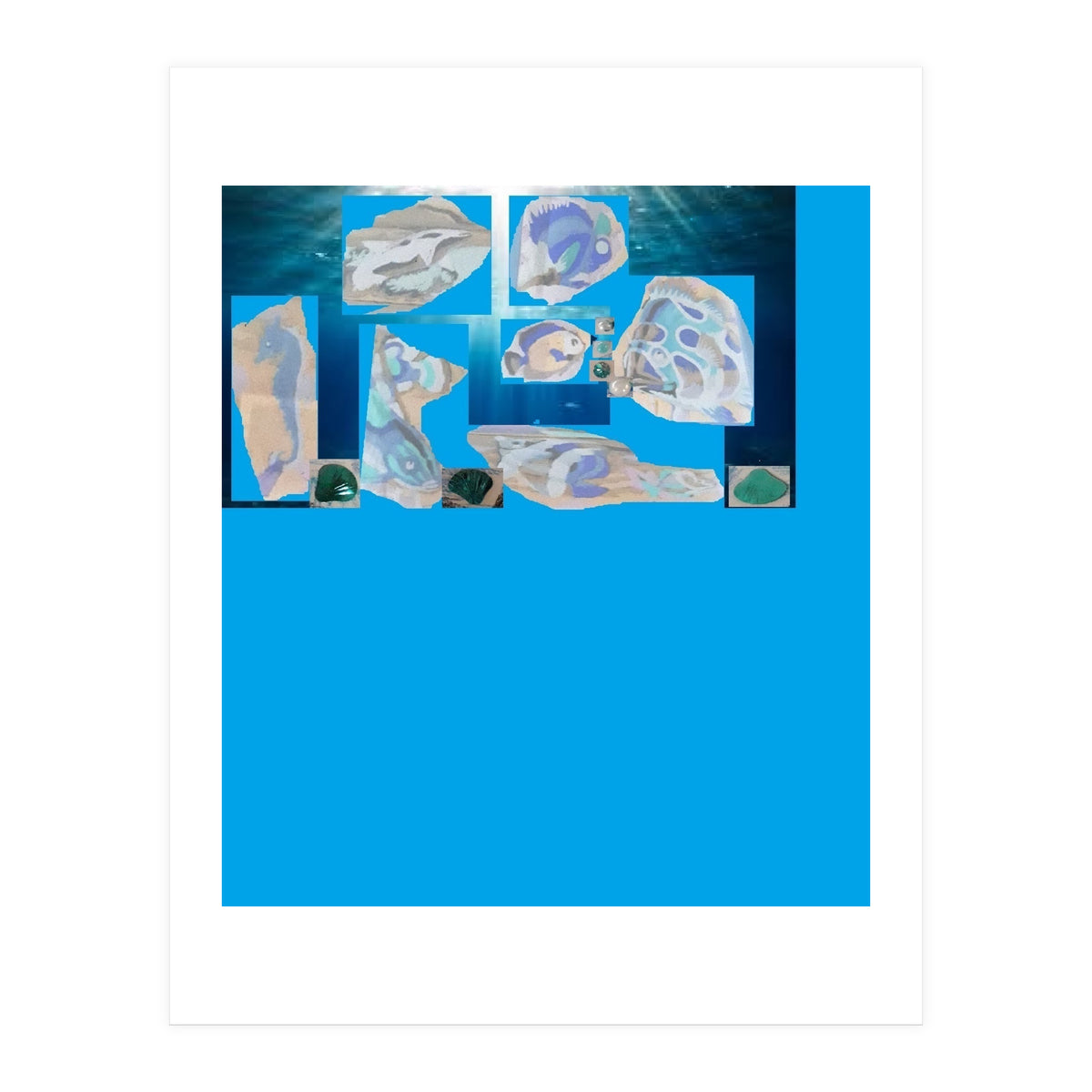 Collage Of Fishes Painted And Reversed On A Deep Blue Sea Canvas (Print Only)