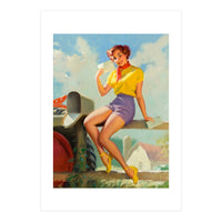 Pinup Girl On A Fence Showing A Love Letter (Print Only)