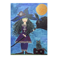 Cassandra, the Little Witch, with Merlin, the cat, and Circe, the Raven (Print Only)