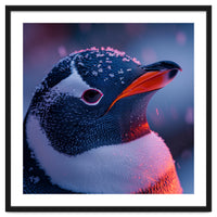 Close Up Penguin With Snowflakes On Head