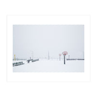 Snow-covered Basketball court and side bench (Print Only)