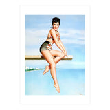 Smiling Sexy Pinup Girl Posing On A Board (Print Only) thumbnail