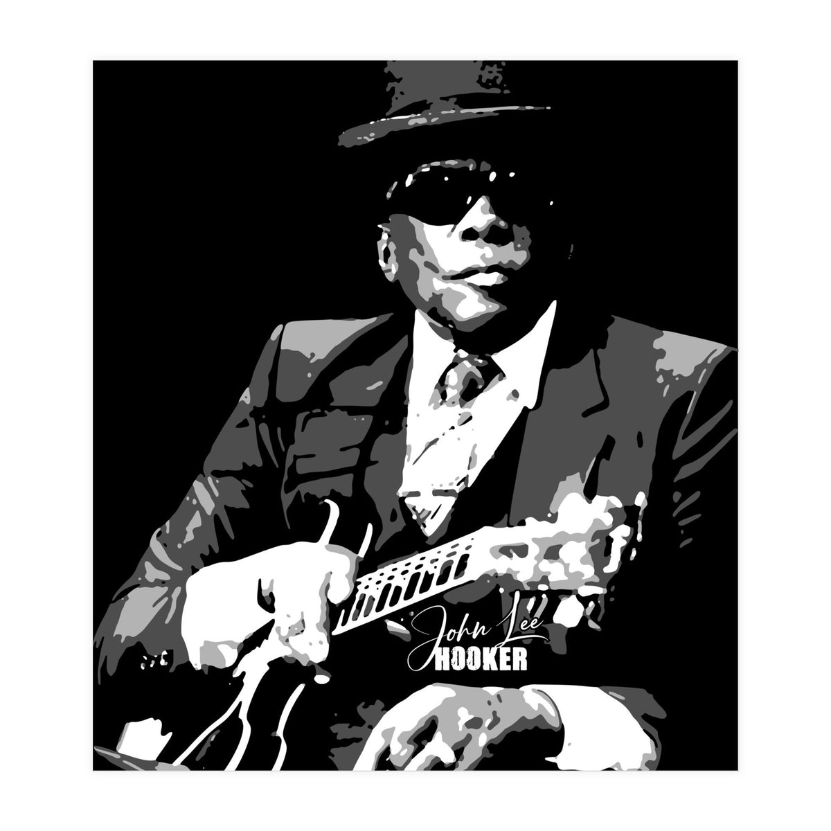 John Lee Hooker American Blues Guitarist in Grayscale (Print Only)