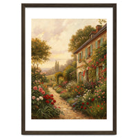 Idyllic Sunlit Cottage Garden Oil Painting