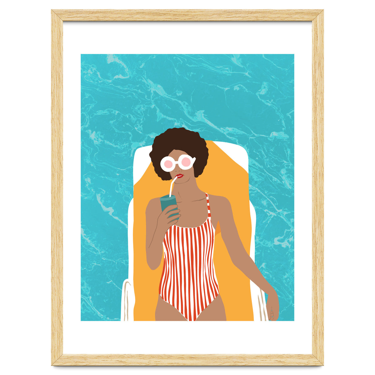 Chilling In The Moment, Eclectic Bohemian Black Woman Of Color, Swimming Pool Afro Fashion Vacation Enjoy Summer