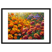 Radiant Summer Zinnia and Marigold Meadow Oil Painting