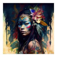 Floral Native Asian Warrior Portrait (Print Only)