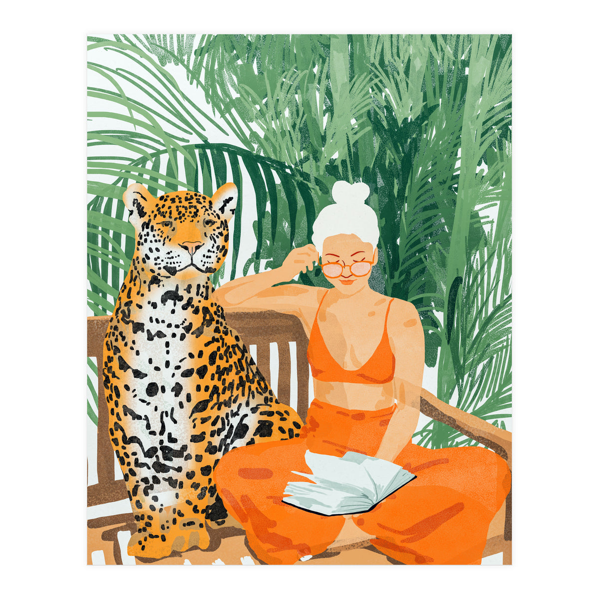 Jungle Vacay | Modern Bohemian Blonde Woman Tropical Travel | Leopard Wildlife Forest Reader (Print Only)