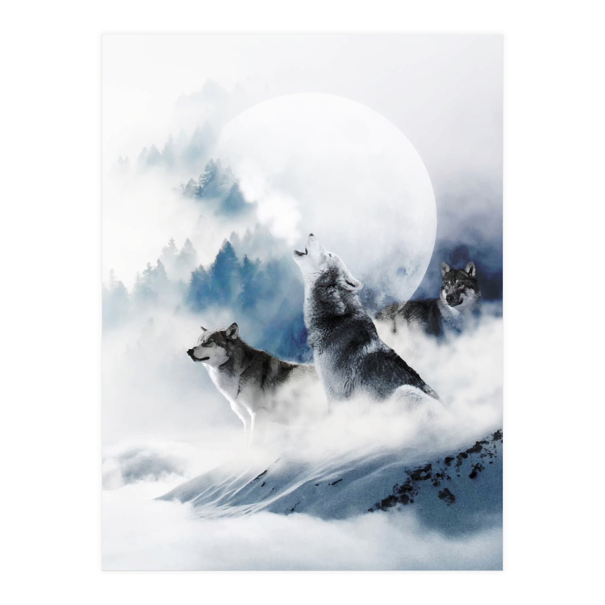 Winter Wolves, Wildlife Wolf Wild Dogs, Snow Full Moon Animals Photography Love Digital (Print Only)