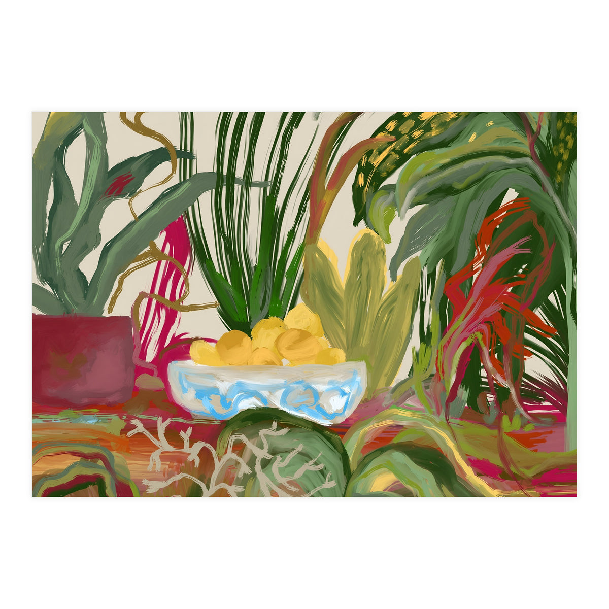 Tropical Table of Lemons still life expressionism oil (Print Only)