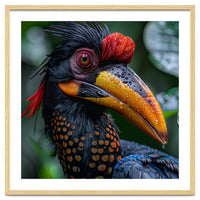 Close Up Of Helmeted Hornbill Bird In Rain