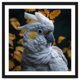 Yellow Crested Cockatoo Portrait Autumn Leaves Dark thumbnail