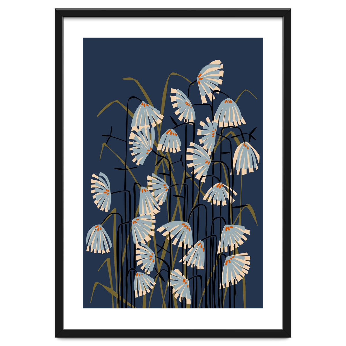 Linocut flower meadow blue