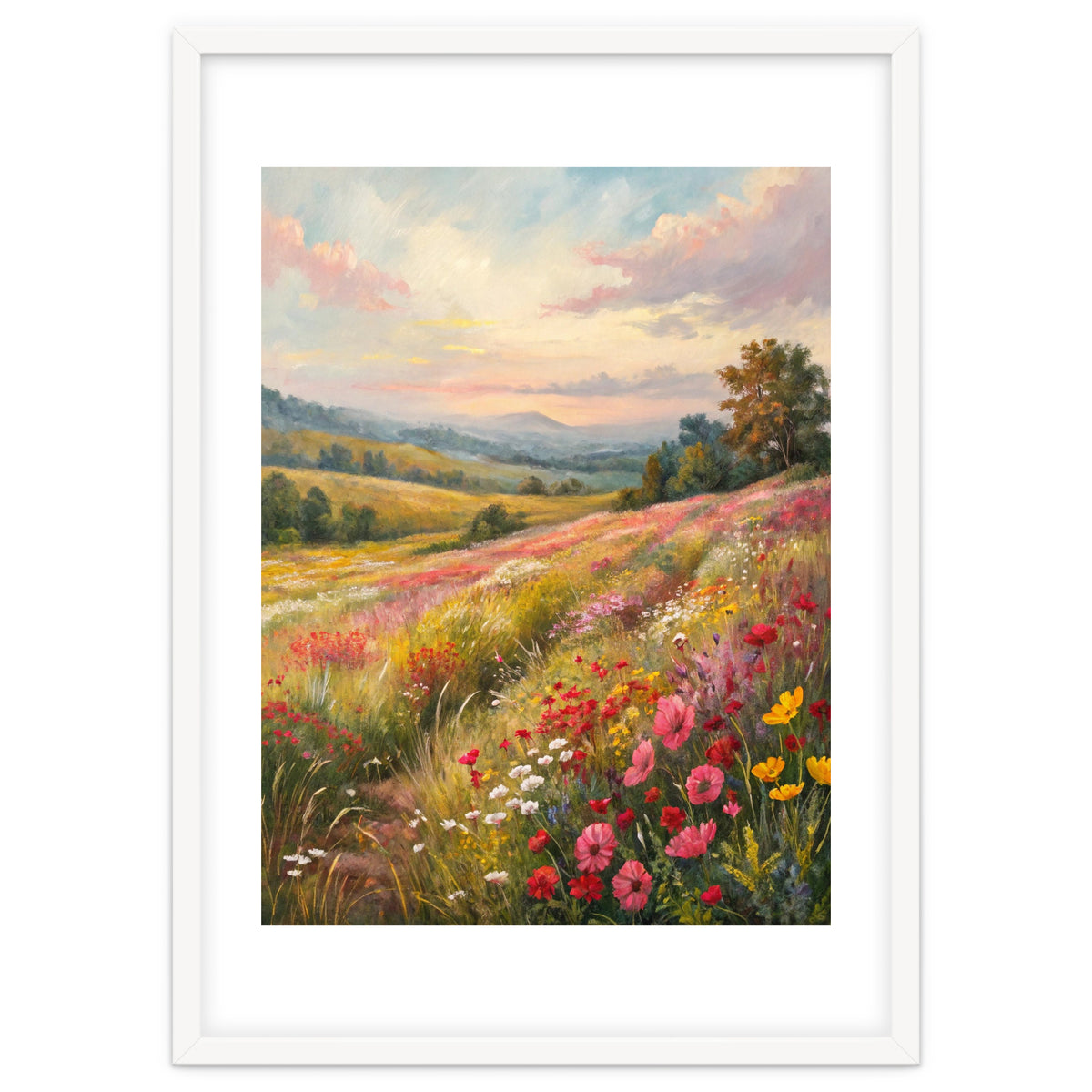Serene Wildflower Meadow at Sunset Oil Painting