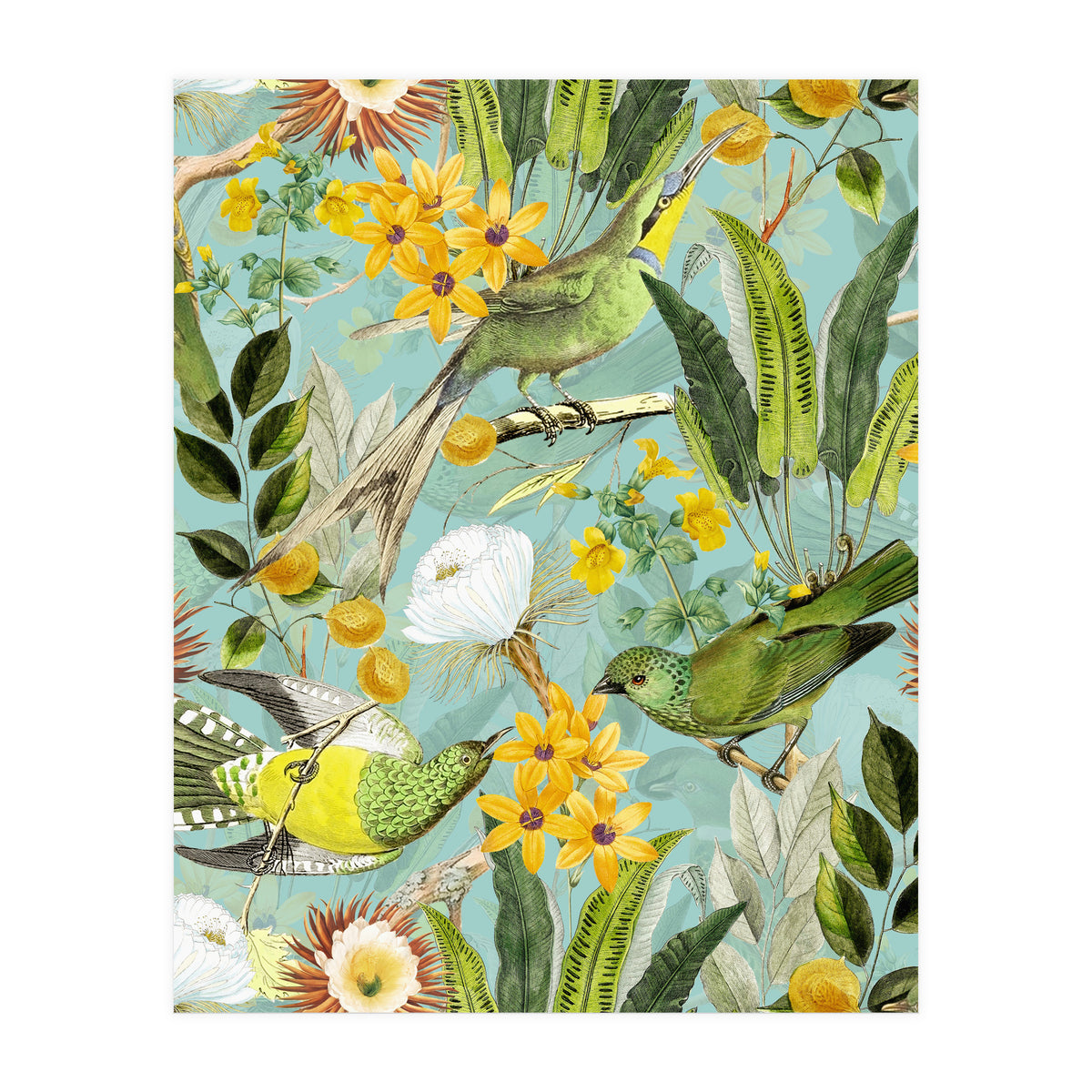 Exotic Birds in Flower Jungle (Print Only)