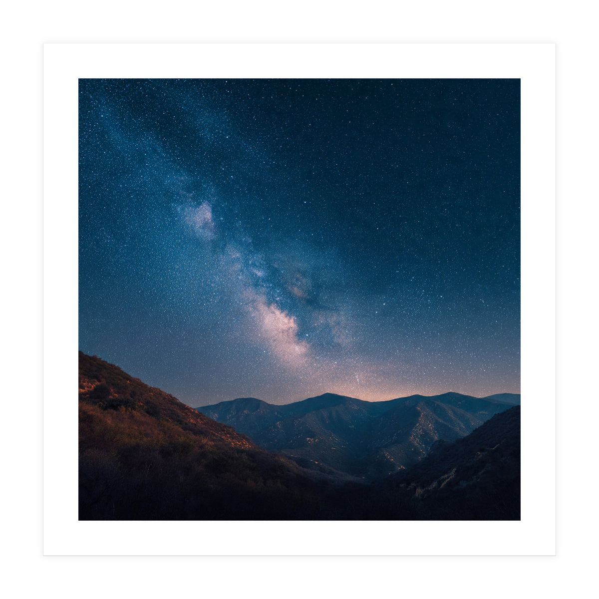 Majestic Milky Way Galaxy over Serene Mountain Range Night Landscape Illustration (Print Only)