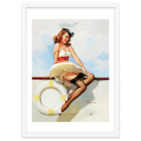 Sailing Pinup Girl With Captain Hat