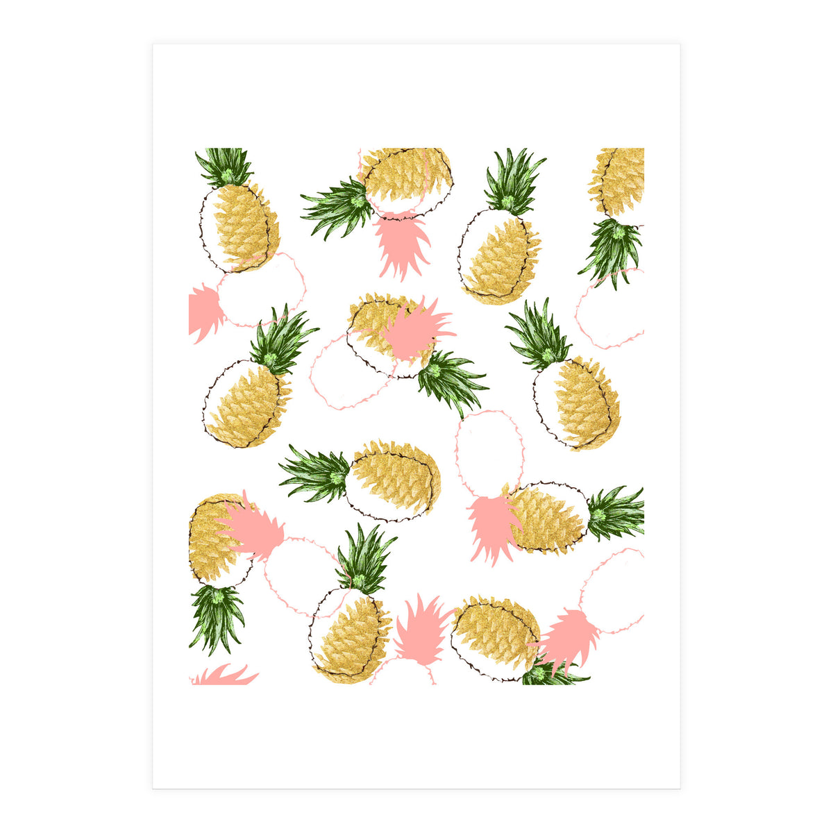 Pineapples & Pine Cones, Eclectic Tropical Nature Illustration, Quirky Fun Fruit Food Graphic Design (Print Only)