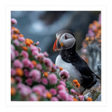 Puffin Bird Among Colorful Wildflowers In Bloom (Print Only) thumbnail
