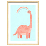 Rainbow Dinosaur Nursery Art, Cute diplodocus Watercolor, Pink Dino Illustration thumbnail