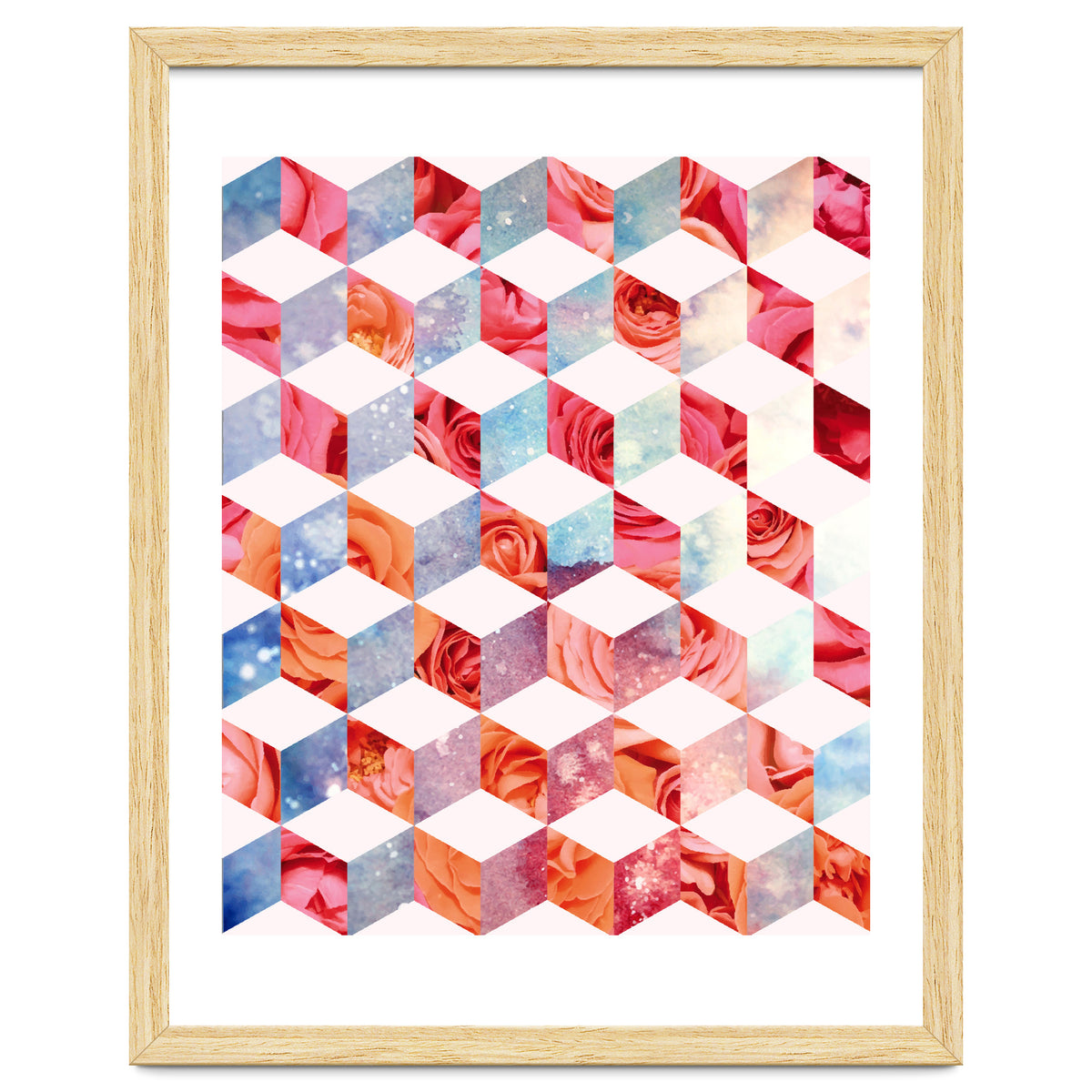 Eve's Sweet Garden of Roses, Geometrical Eclectic Shapes Digital Collage, Surrealism Floral illusion