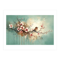 Bird Resting On Cherry Blossom Branch (Print Only)