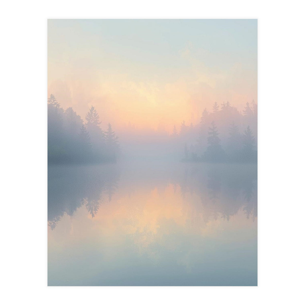 Misty Sunrise Over Pine Forest Lake (Print Only)