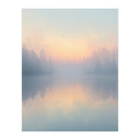 Misty Sunrise Over Pine Forest Lake (Print Only)