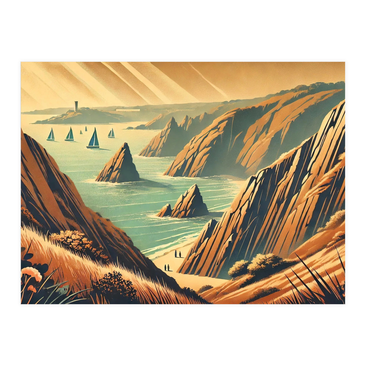 Vintage Cliffside Serenity Poster (Print Only)