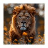 Majestic Lion Among Golden Flowers Close Up (Print Only) thumbnail