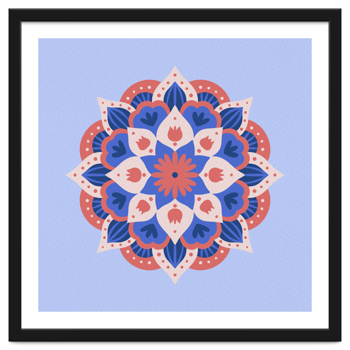 Mandala flower - blue and coral