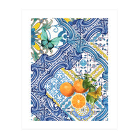 Mediterranean blue tiles, butterflies and citrus fruit (Print Only)