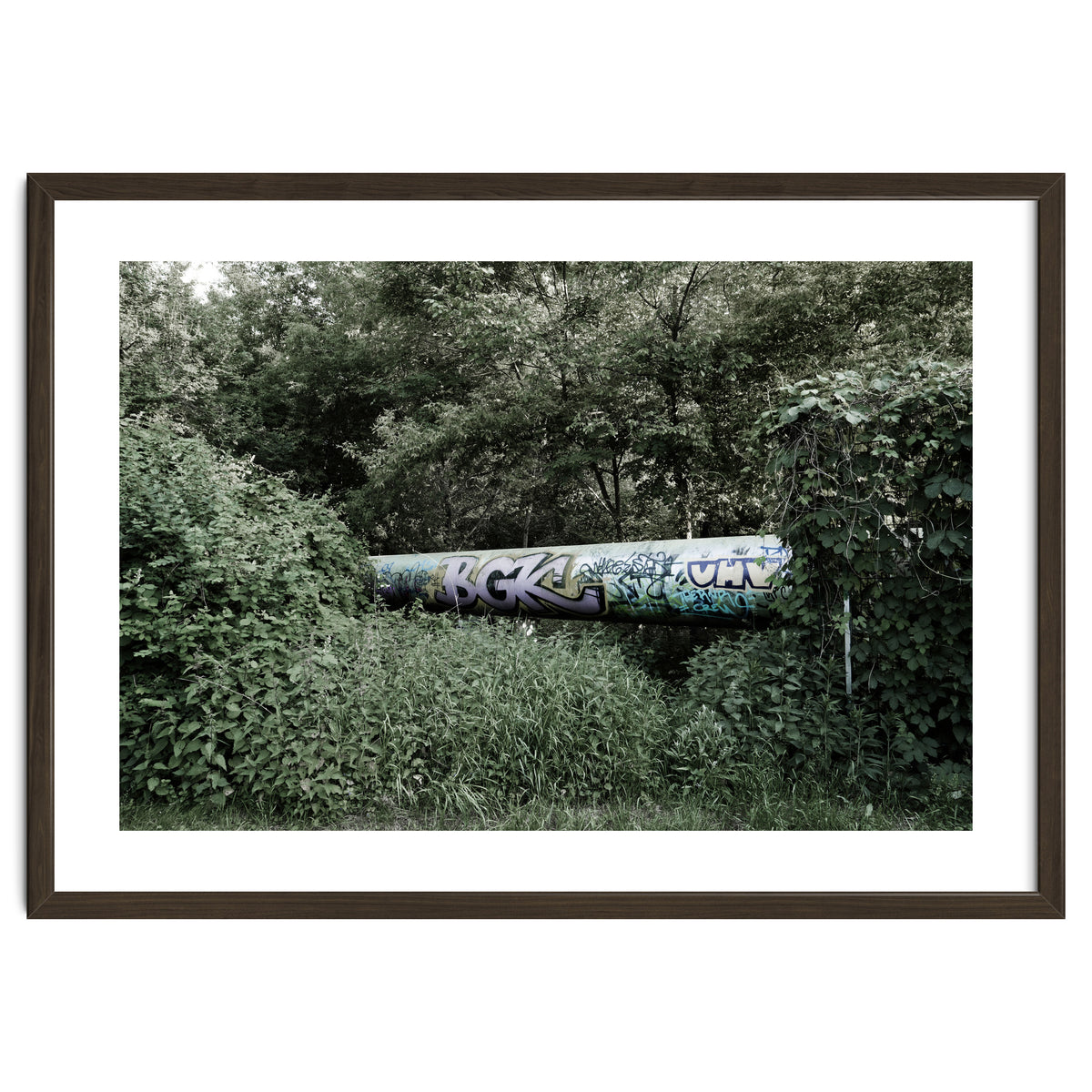 Graffiti pipe among the summer forest
