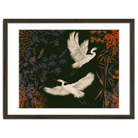 White Herons Flying Asian Art