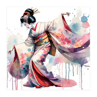 Geisha Dancer With Flowing Kimono (Print Only)
