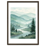 Serene Misty Mountain Valley Watercolor Painting thumbnail