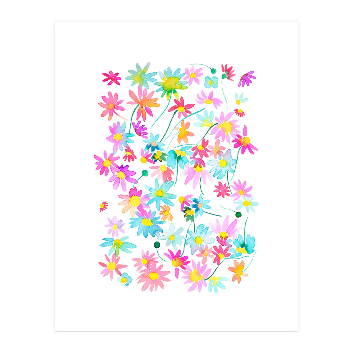 Daisies Spring Floral Pastel Watercolor (Print Only)