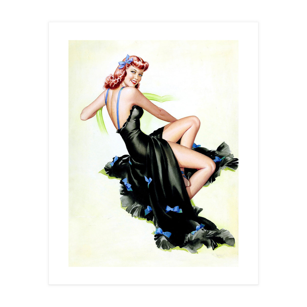 Pinup Girl Posing In Black Dress (Print Only)