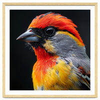 Close Up Of Colorful Bird With Red Orange Yellow Feathers