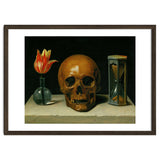 Vanitas, allegory of fleeting time with skull and hour-glass. Oil on canvas. thumbnail