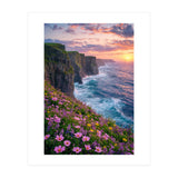 Coastal Sunset Wildflowers: Dramatic Ocean Cliffs and Floral Meadow (Print Only) thumbnail