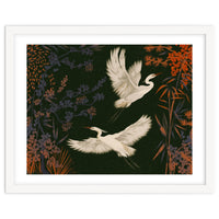 White Herons Flying Asian Art