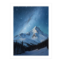 Majestic Snow-Capped Mountain Peak Under a Brilliant Starry Night Sky (Print Only)