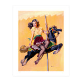 Pinup Sexy Girl Riding A Wooden Horse (Print Only) thumbnail