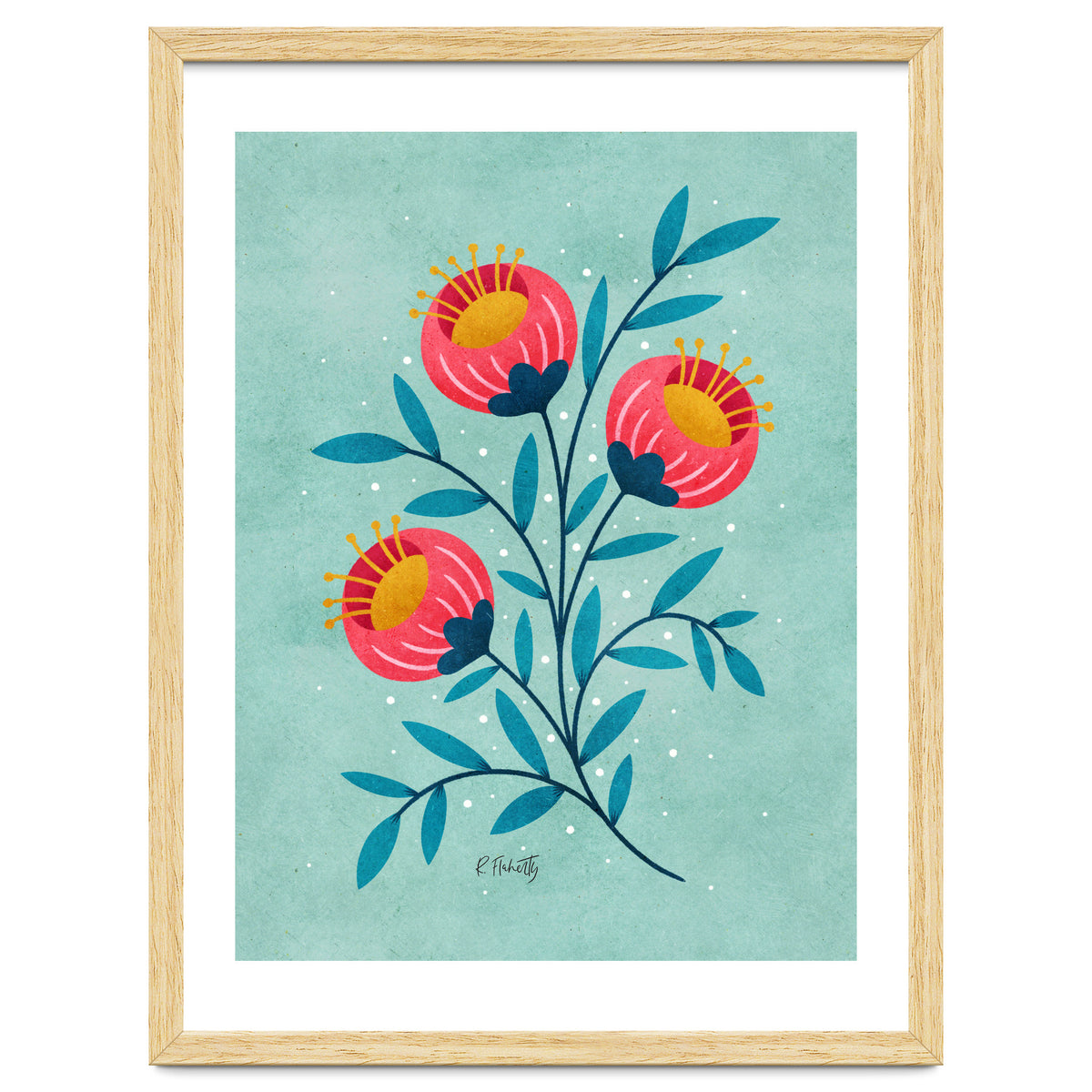 Teal And Coral Flowers