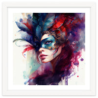 Turquoise Feathered Carnival Mask Portrait