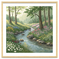 Vibrant Forest Stream Watercolor Painting
