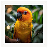 Sun Conure Parrot Colorful Bird Perched On Branch