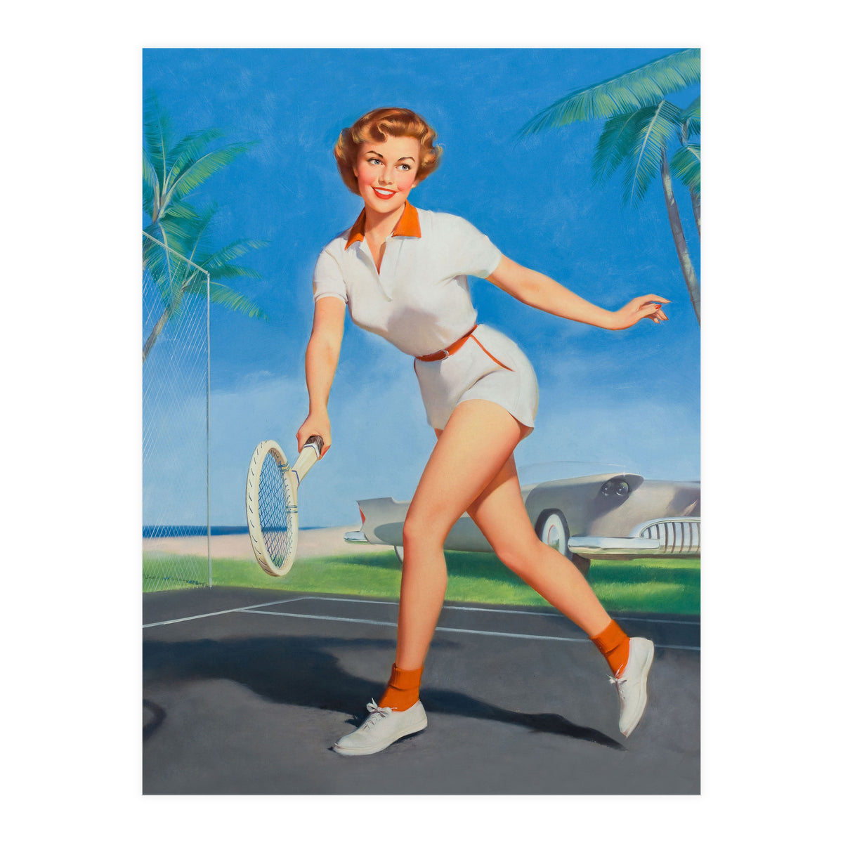 Pinup Girl On The Tennis Course (Print Only)