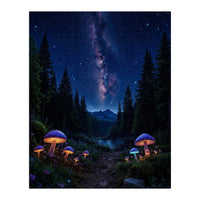 Enchanted Midnight Forest: Glowing Mushrooms and Milky Way (Print Only)